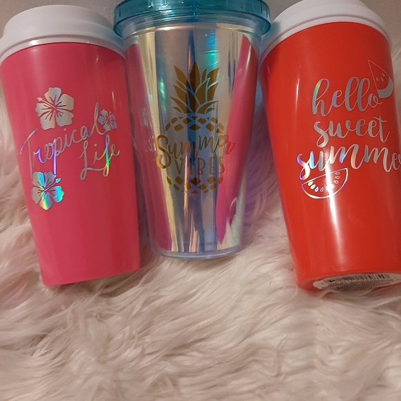 ..3 REUSABLE CUPS SWEET SUMMER,SUMMER VIBES,&TROPICAL LIFE NEW - Picture 3 of 4